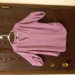 Worthington woman, OX Sheer pink with navy polka dots. Tunic.